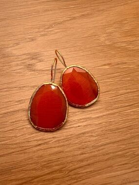 Gold-Trim Orange Faceted Drop Earrings